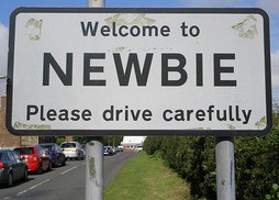 Traffic sign: Welcome to Newbie. Please drive carefully.