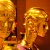 Two golden mannequin-like robots